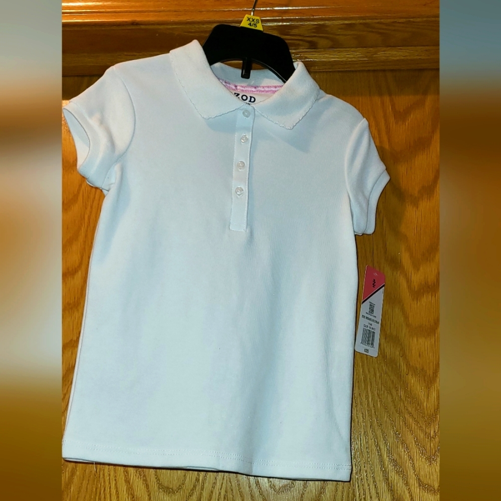 Izod Girls Polo Shirt XXS 4/5 White 60% Cotton 40% Polyester Brand new